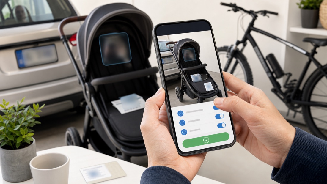 Phone preview showing marketplace listing details covered by privacy masks
